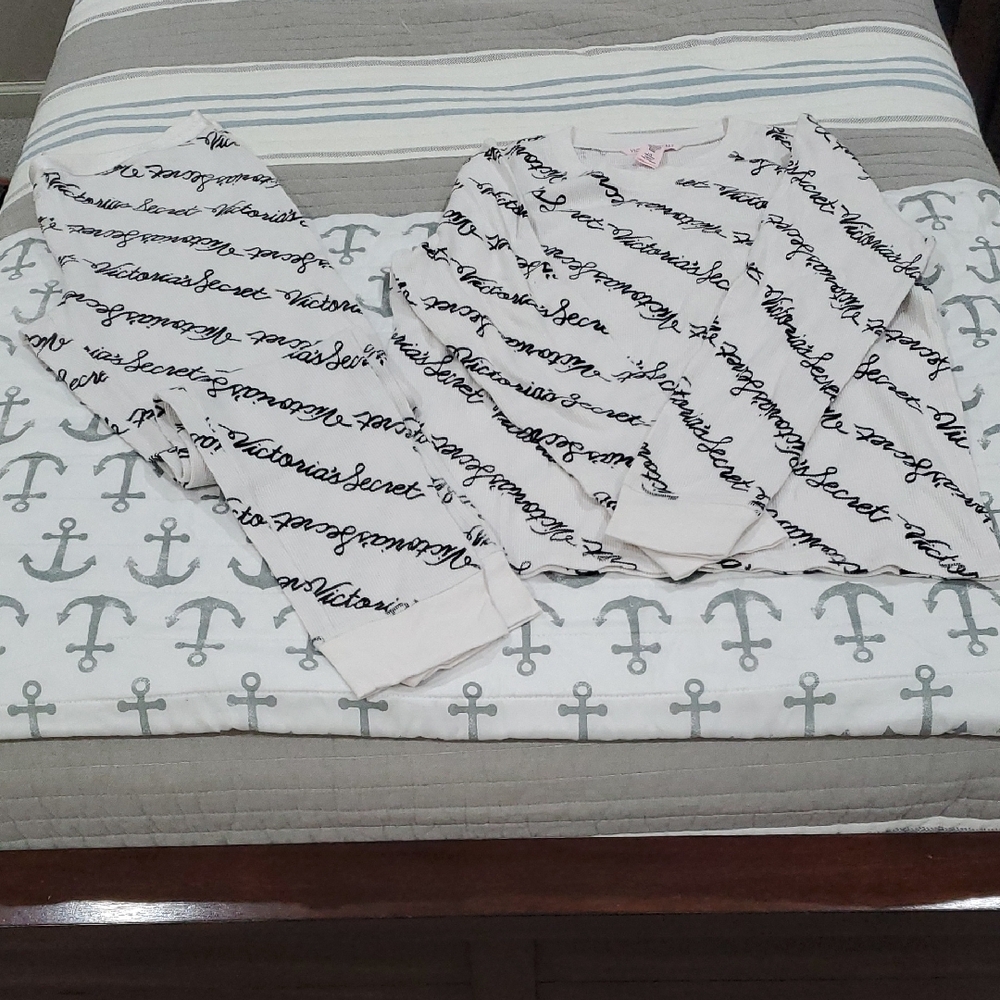Victoria's Secret Cream and Black Script Pajama Set